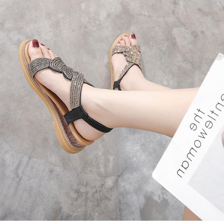Damen modische Riemchen-Sandalen mit funkelnden Verzierungen EB