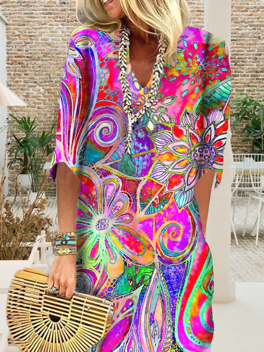 Damen Maxikleid mit floralem Muster und luftigen Ärmeln Heidi-Mode
