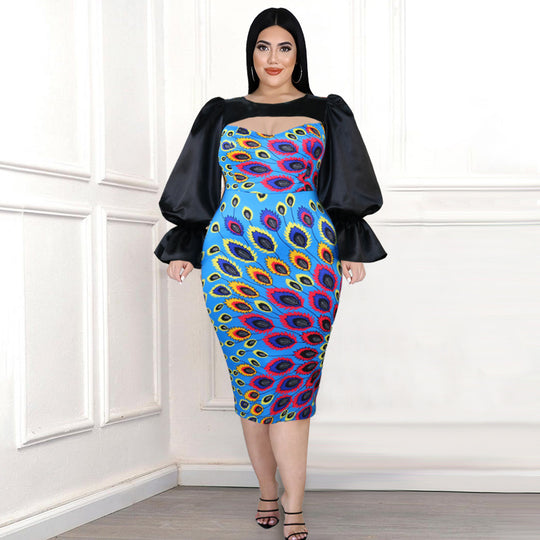 Damen Midi-Kleid mit floralem Druck und eleganten Puffärmeln EB
