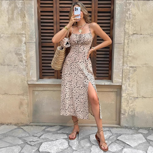 Damen Maxikleid mit Floralprint und verstellbaren Trägern EB