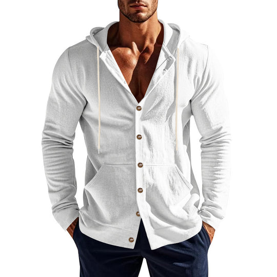 Herren nan Kapuzenknopfjacke aus Baumwollmischung slim fit mit Kängurutasche EB
