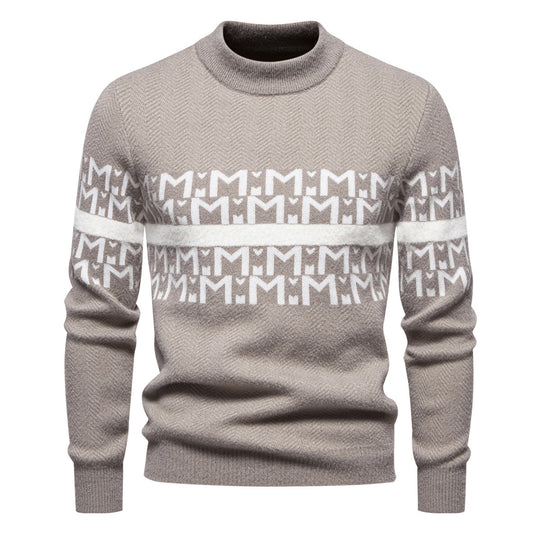 Herren Strickpullover mit modernem Zopfmuster und hohem Stehkragen EB
