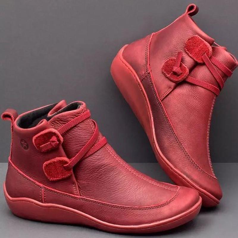 Damen nan knöchelhohe Softleder-Slipperstiefelette mit Schlaufen-Wickelriemen und ergonomischer Gummilaufsohle EB