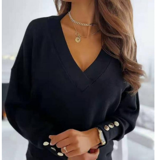Damen lässiger V-Ausschnitt Pullover aus weichem Baumwollmix EB