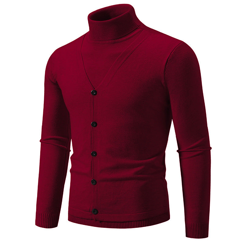 Herren eleganter Rollkragenpullover mit knöpfbaren Frontdetails und feiner Strickstruktur EB