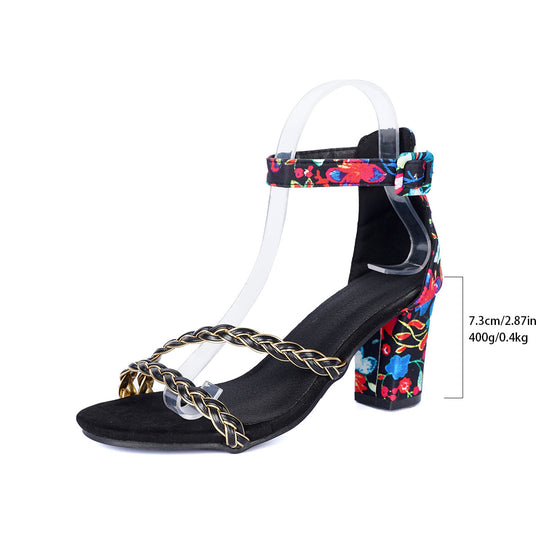 Damen Elegante Sandalen mit geflochtenem Design und modischem Blockabsatz EB