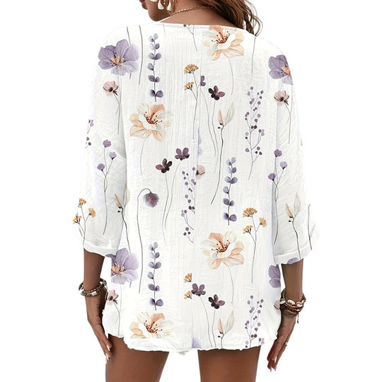 Damen Lässiges Blusenshirt mit floralem Druck und Knopfverschluss EB