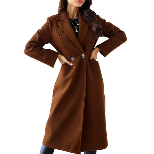 Damen Eleganter Wollmantel mit doppelter Brustknopfleiste und praktischen Taschen EB