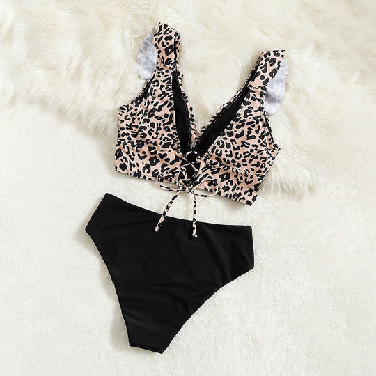 Damen Triangel-Bikini-Set mit Rüschen und raffiniertem Tiermuster EB