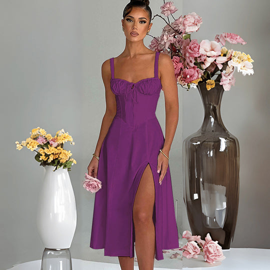 Damen elegante A-Linien Kleid mit charmanten Rüschendetails EB