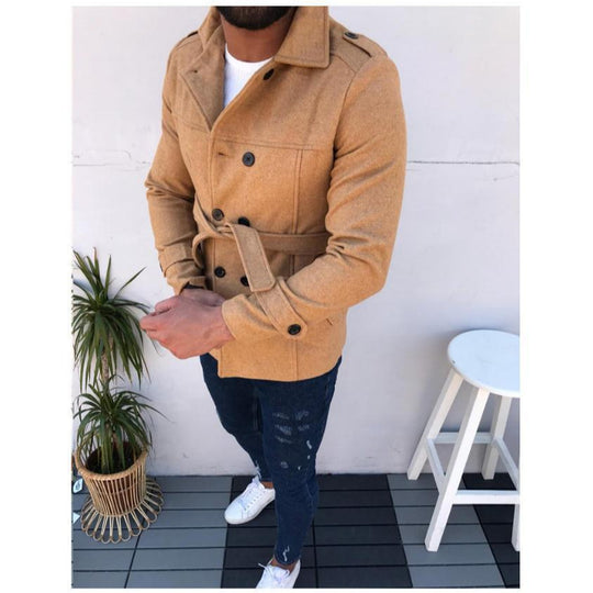 Herren modische Designerjacke mit doppeltem Reihenverschluss und Gürtel EB