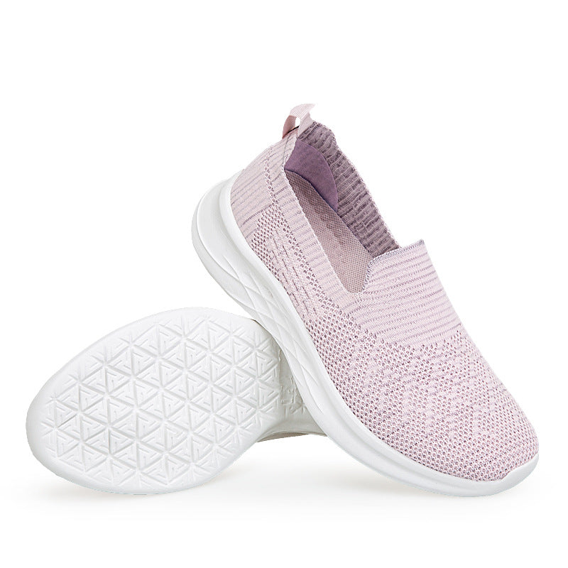 Damen Komfortable Slip-On Laufschuhe mit atmungsaktiver Strickoberfläche EB