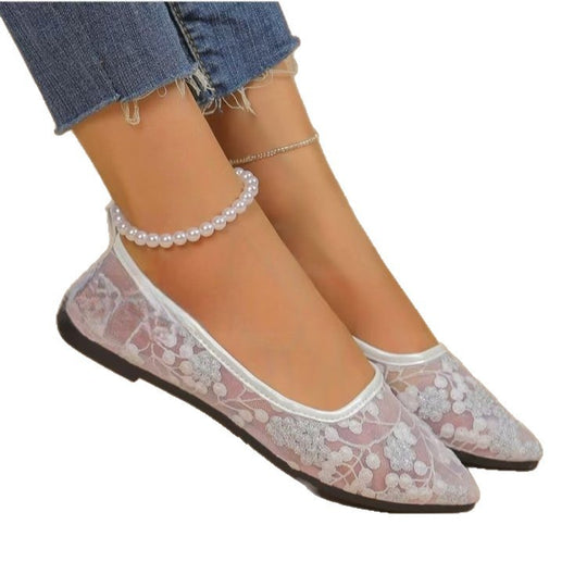 Damen Elegante Ballerinas mit floralem Spitzenoberteil EB