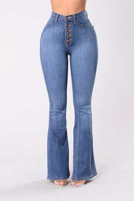 Damen Flared Jeans mit hohem Bund und dekorativer Knopfleiste EB