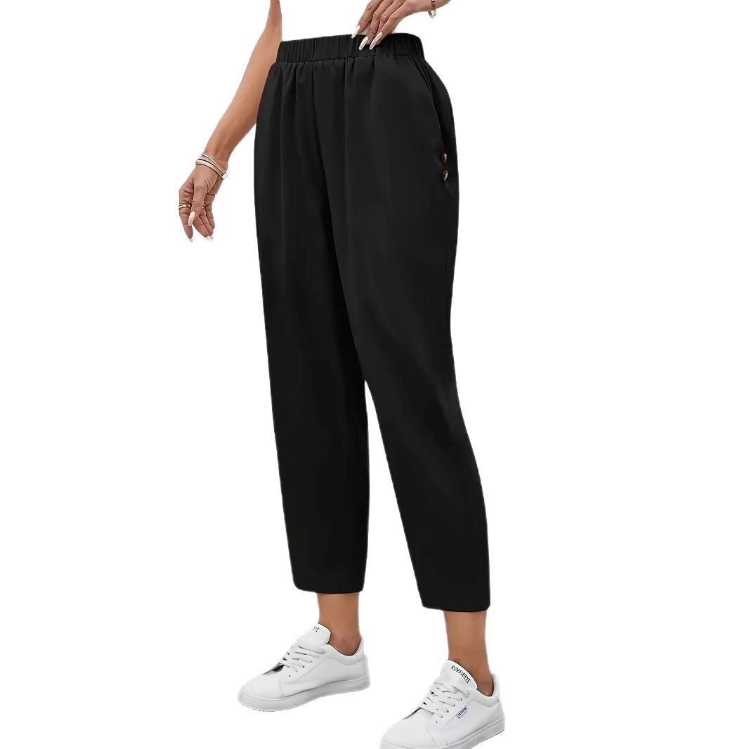 Damen Schnittige Chino-Hose mit elastischem Bund und dekorativen Knopfdetails EB