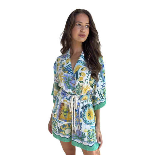 Damen Strandkleid mit buntem Muster EB