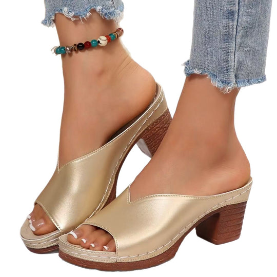 Damen elegante Clogs mit modischem Peeptoe und bequemer Holzsohle EB