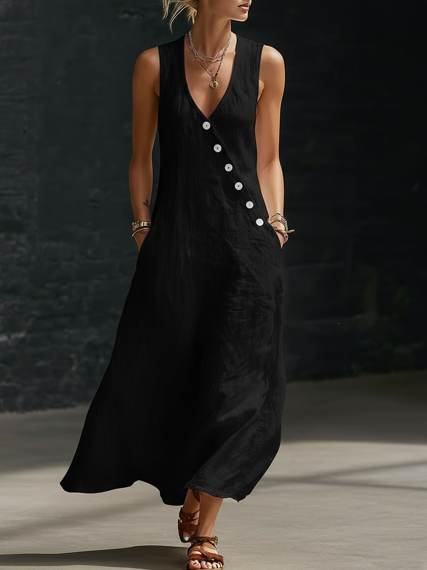Damen Langarmkleid mit seitlichem Schlitz und Knopfdetails EB