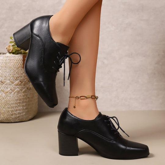 Damen High-Top Schnürschuhe mit elegantem Blockabsatz und modernem Design EB