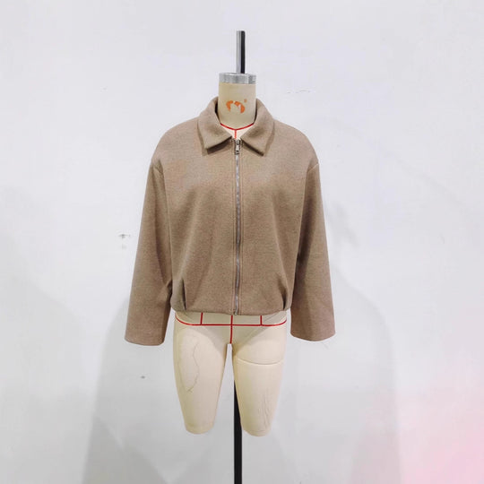 Damen Kurz geschnittene Wollmix Jacke mit Reißverschluss und kurzem Stehkragen EB