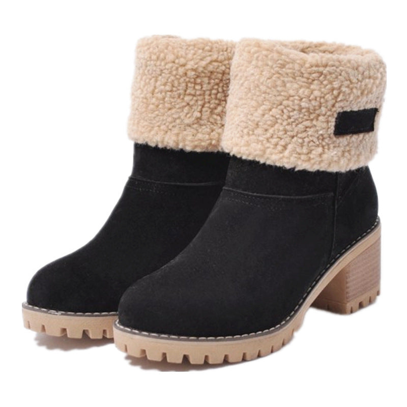 Damen warme Winterstiefel mit kuscheligem Kunstfellrand und robuster Profilsohle EB