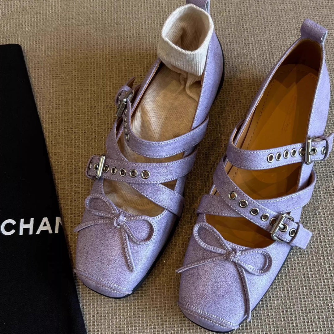 Damen Ballerina-Schuhe mit raffinierten Schnallen und elegantem Schleifendesign EB