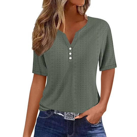 Damen Komfortables Kurzarmshirt mit Knopfdetails EB