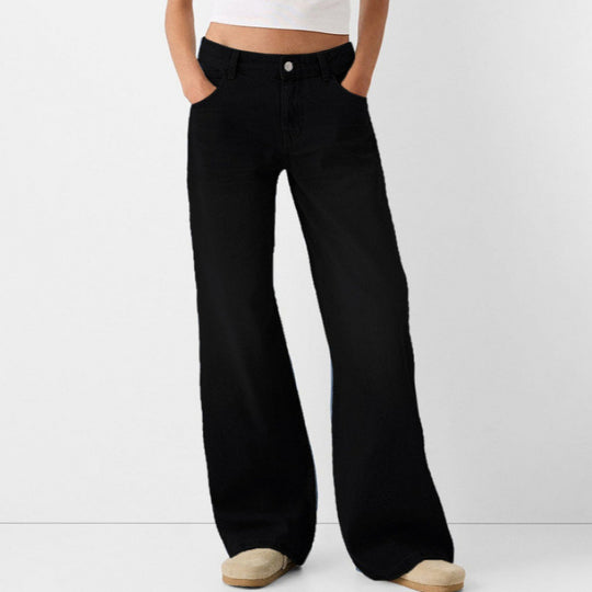 Damen Weite Jeans mit hoher Taille und klassischen Taschen EB
