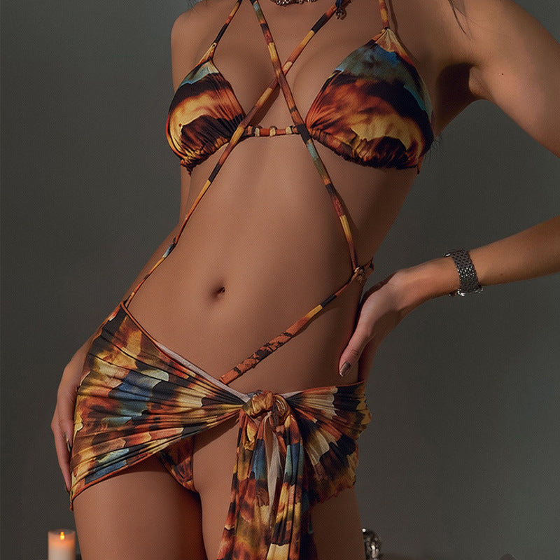 Damen Triangel-Bikini mit modischem Wickelrock und eleganter Bindeoption EB