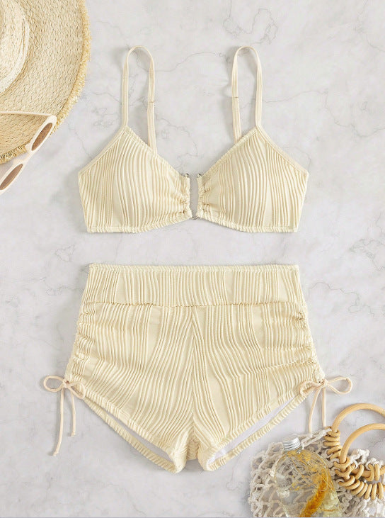 Damen Hochgeschnittenes Bikini-Set mit raffinierter Raffung EB