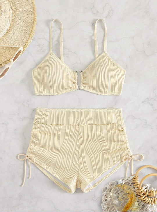 Damen Hochgeschnittenes Bikini-Set mit raffinierter Raffung EB