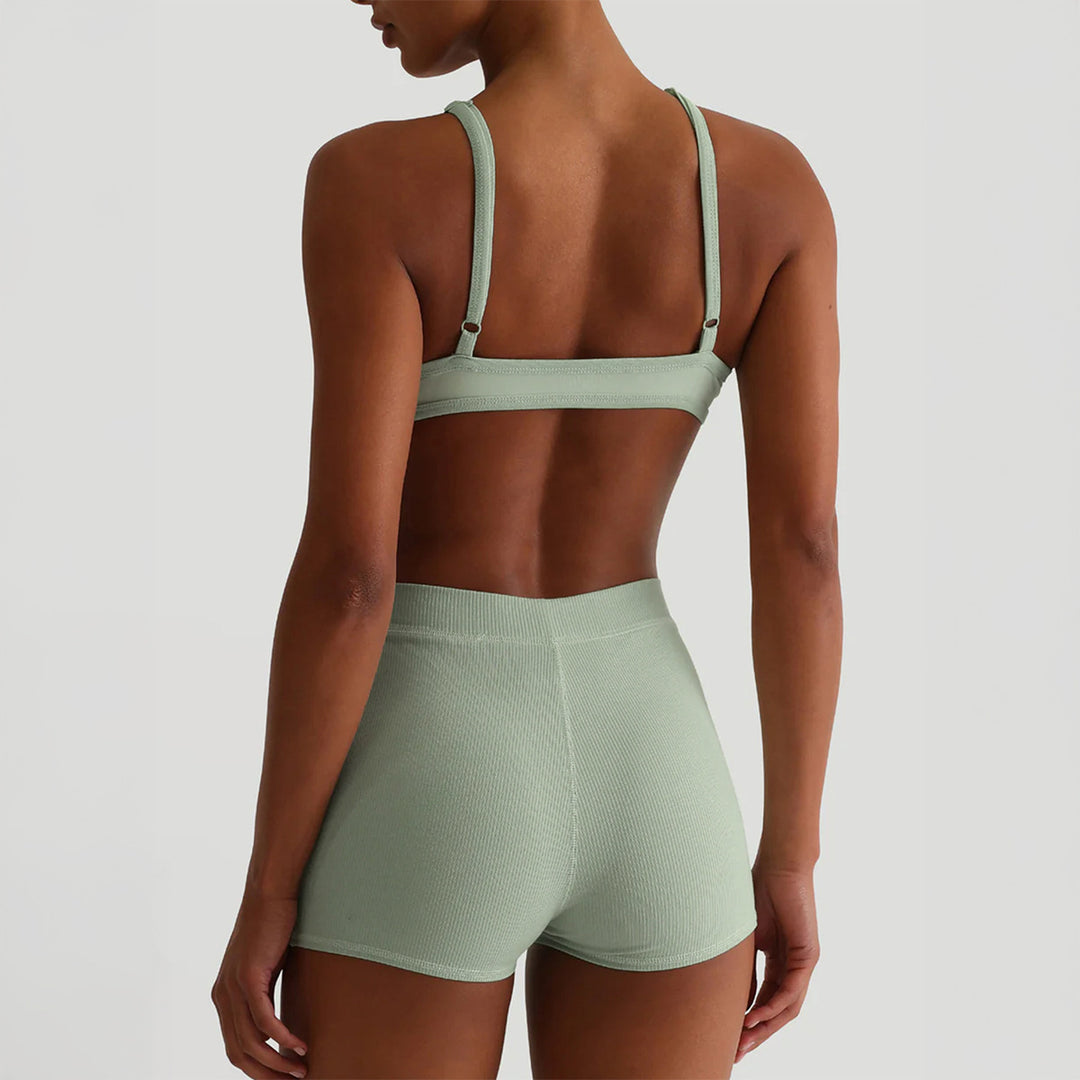 Damen Sport-Bustier und Shorts-Set mit hohem Bund EB