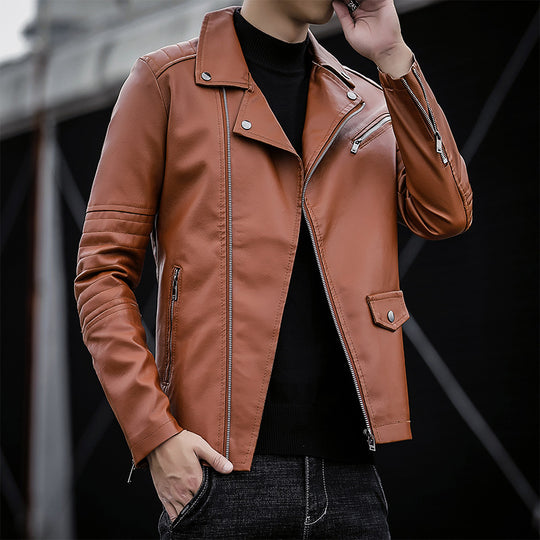Herren Biker‑Lederjacke im Slim‑Fit mit gesteppter Ärmelpartie EB