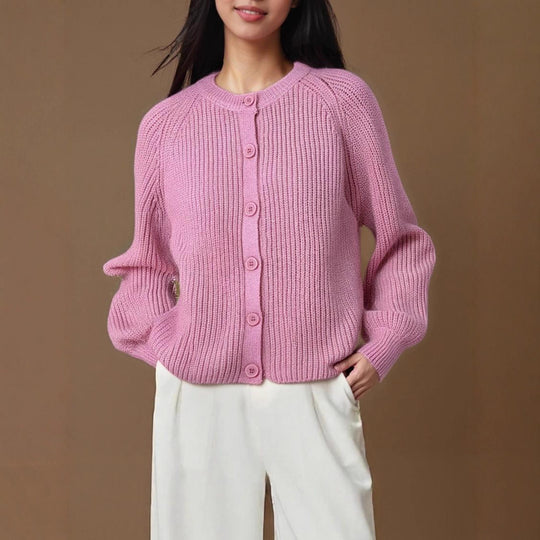 Damen Strickjacke mit feinem Rippenmuster und geschützten Knöpfen EB