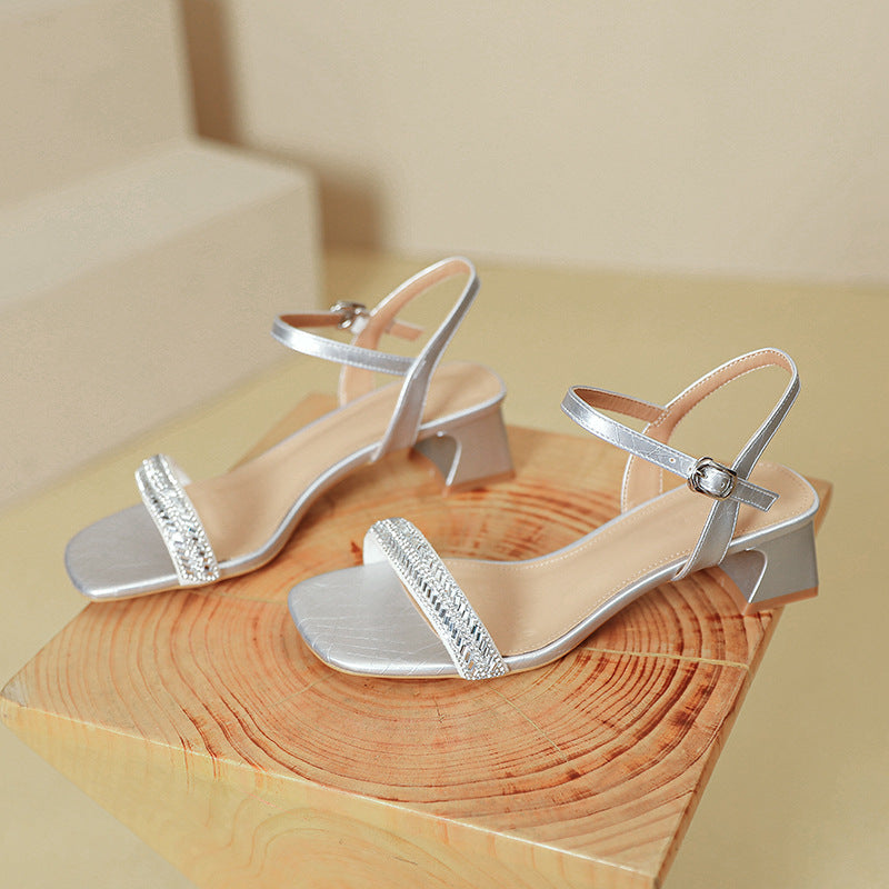 Damen Slingback-Sandalen mit funkelndem Design und komfortablem Blockabsatz EB