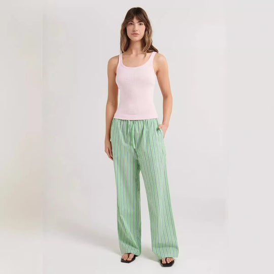 Damen lässige bequeme Schlafhose aus leichtem Baumwollstoff mit eleganten Streifen EB