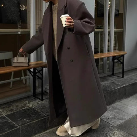 Damen Klassischer Oversized-Designer-Mantel mit doppelter Knopfreihe und weichem Futter EB