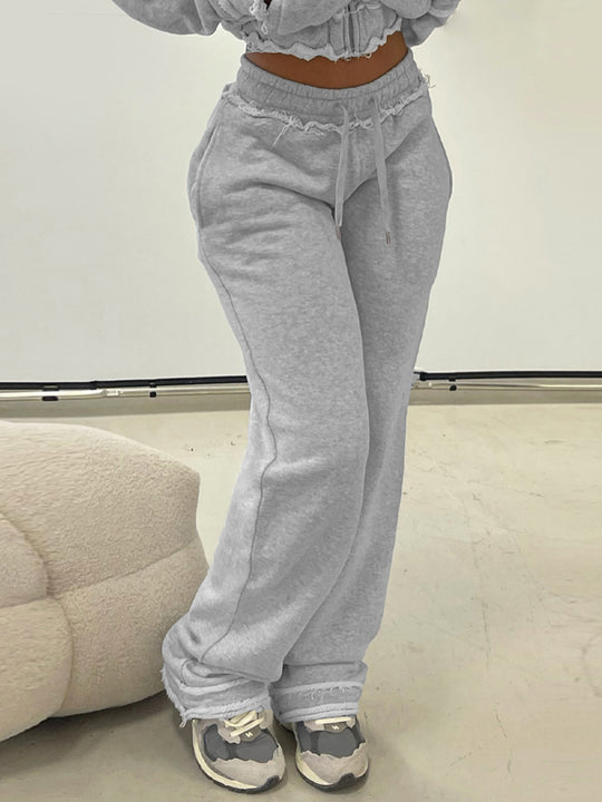 Damen nan taillierte Cropped-Kapuzenjacke mit durchgehendem Reißverschluss, elastischem Abschlussbund und dekorativem College-Print EB
