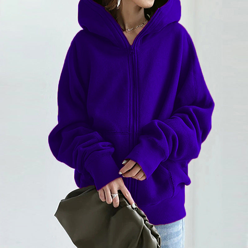 Damen nan übergroße Kapuzenjacke mit Reißverschluss und Kängurutasche aus flauschigem Fleece EB