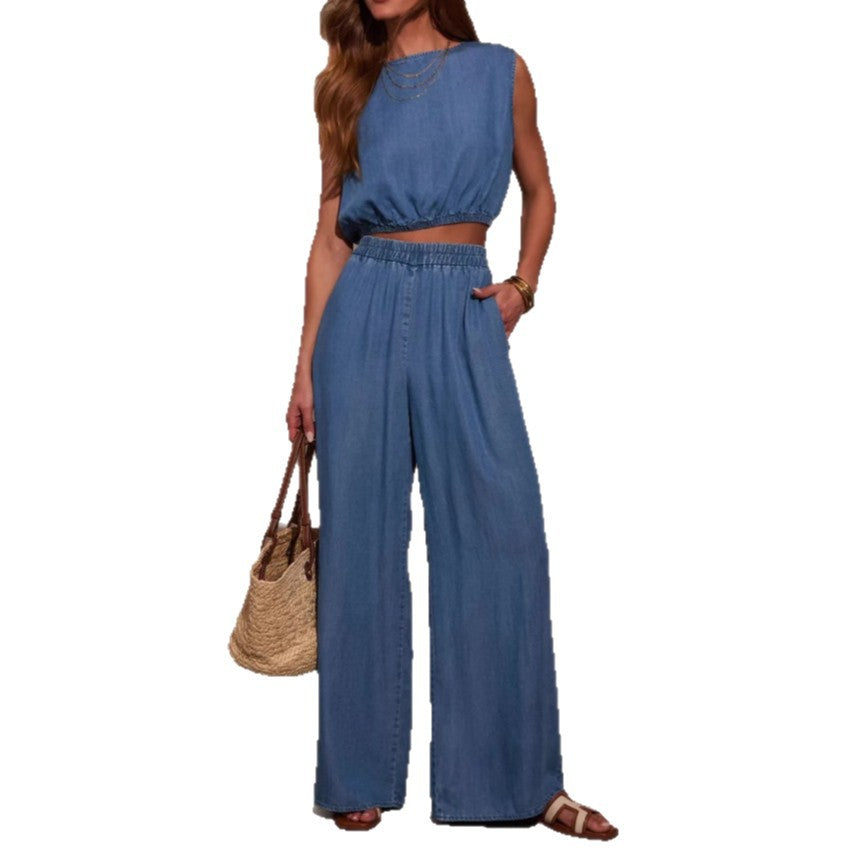Damen Crop-Top und weite Hose Set EB