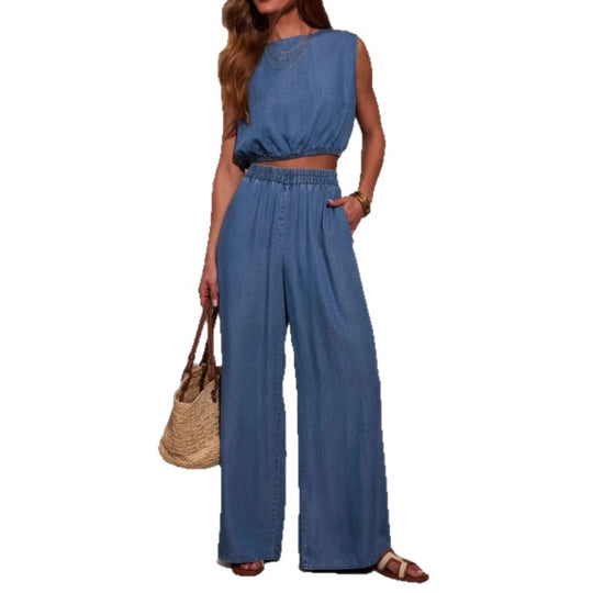 Damen Crop-Top und weite Hose Set EB