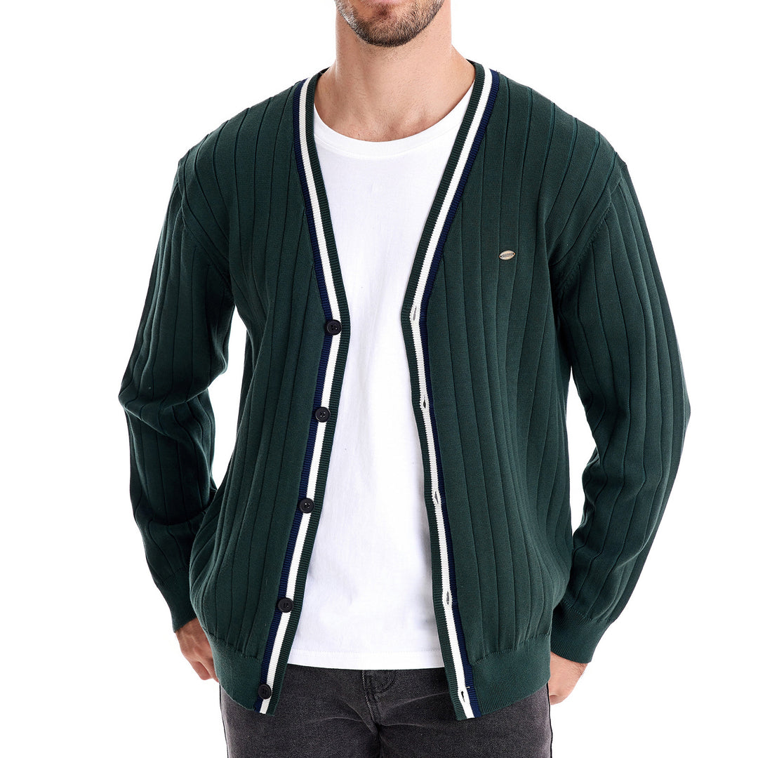 Herren Strickjacke mit elegantem V-Ausschnitt und feiner Rippstruktur EB