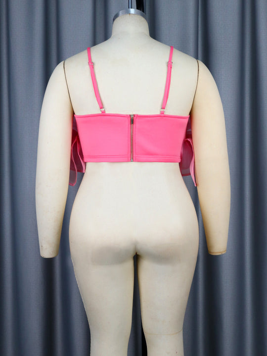 Damen Verspieltes Chiffonoberteil mit voluminösem Rüschendesign EB
