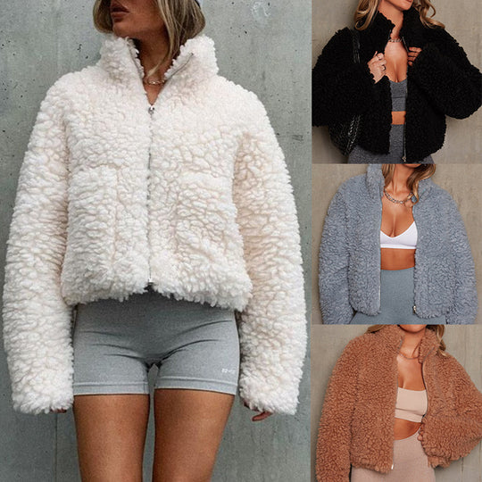 Damen warme Fleece-Jacke mit hoher Kragen und Reißverschluss EB