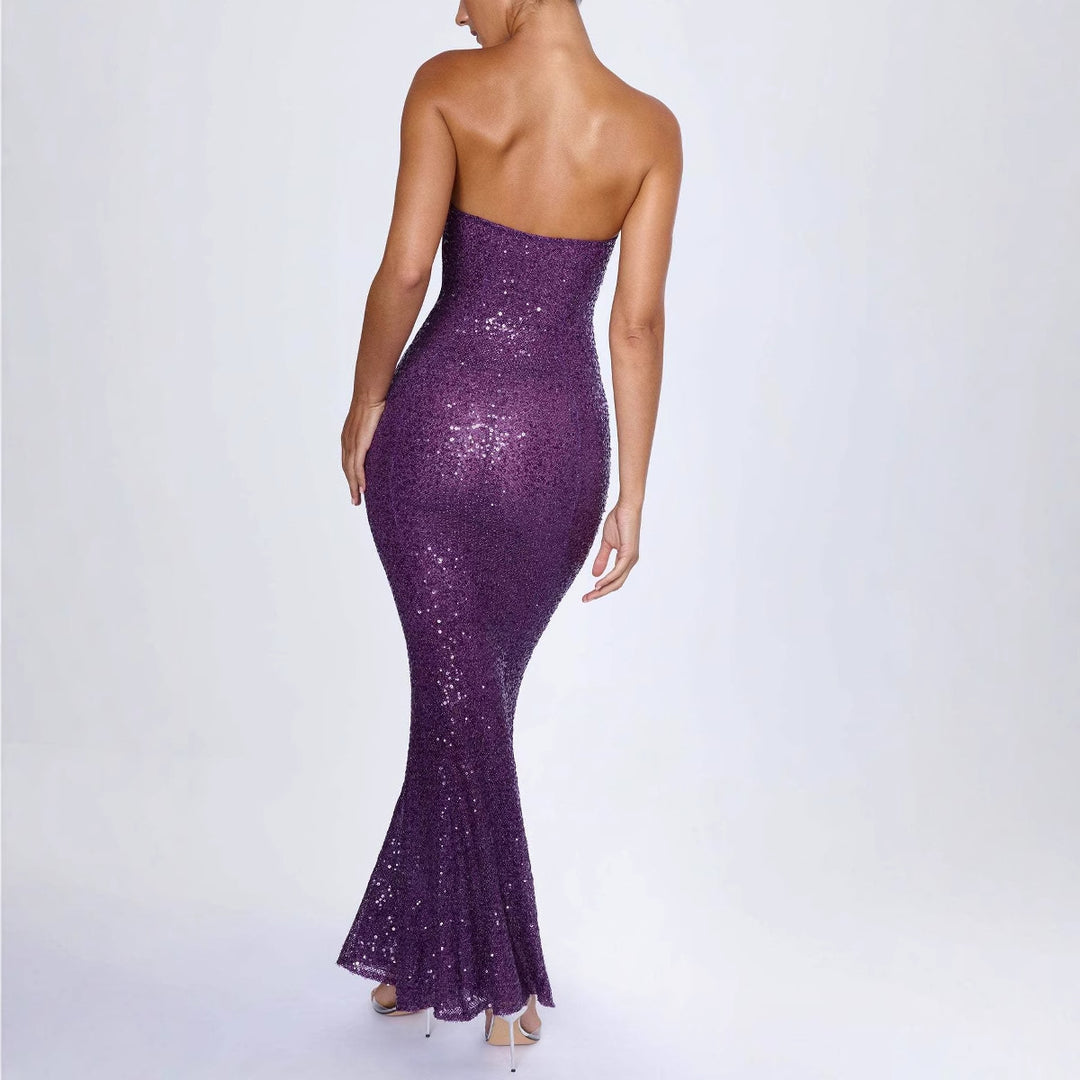 Damen Trägerloses Glamour-Maxi-Kleid mit schimmernden Pailletten und elegantem Schnitt EB