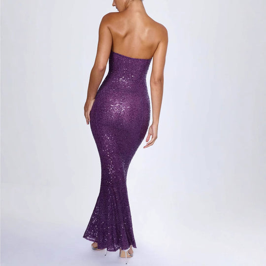 Damen Trägerloses Glamour-Maxi-Kleid mit schimmernden Pailletten und elegantem Schnitt EB