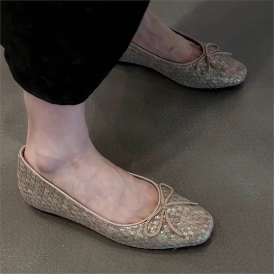 Damen Ballerinas mit zierendem Schleifendetail und elegante Gewebestruktur EB