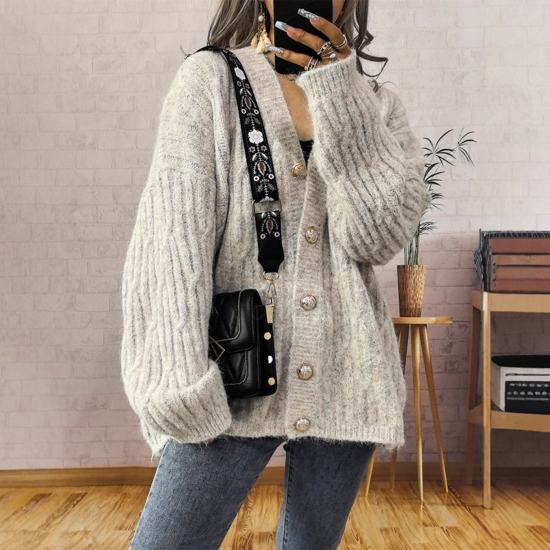 Damen Grobstrickjacke mit modischen Knöpfen und lässigem Schnitt EB