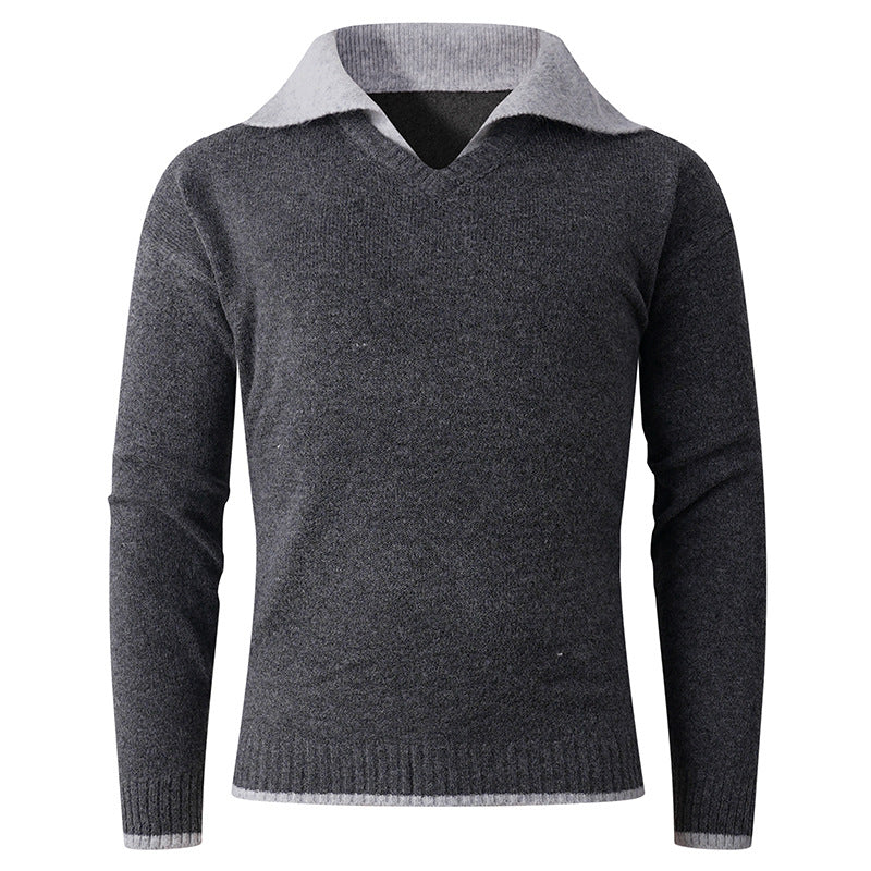 Herren V-Ausschnitt Pullover mit Hemdkragen und feiner Struktur EB