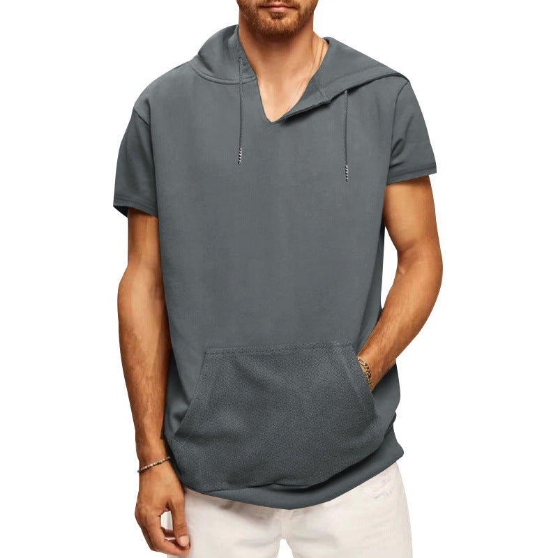 Herren lässiges Kurzarm-Hoodie mit praktischer Kängurutasche EB